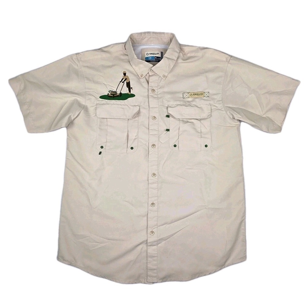 Magellan Men's Laguna Madre Lawnmower Dad Short Sleeve Top Size M Beige